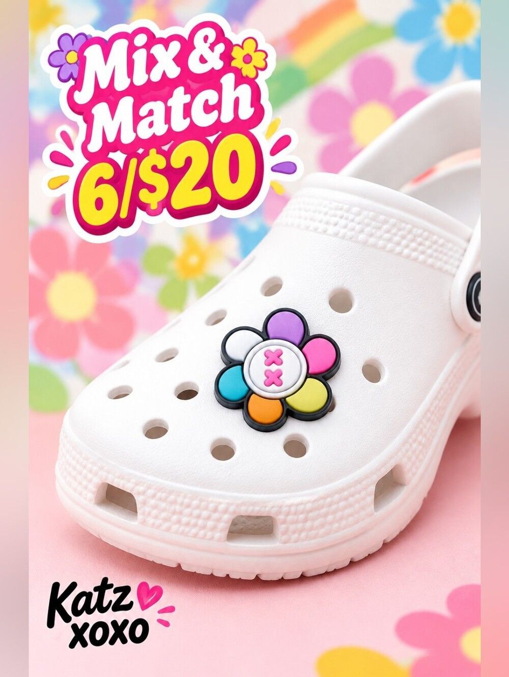 FlowerโButton Croc Charm Shoe Jewelry Pastel Rainbow Floral ๐โKidcore